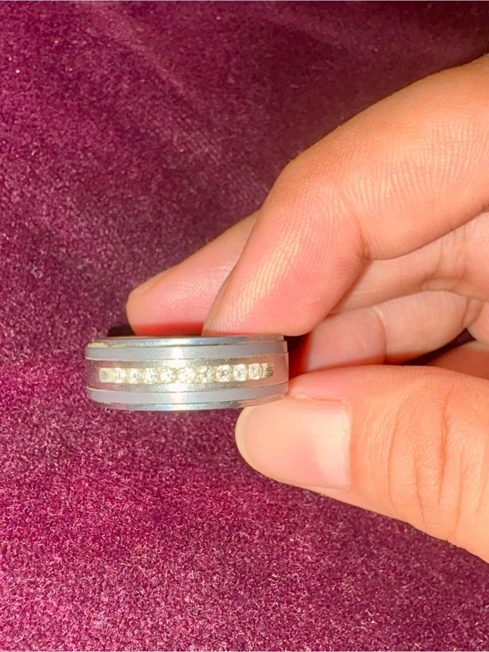 Triton Men’s Silver Diamond Channel Comfort-Fit Ring